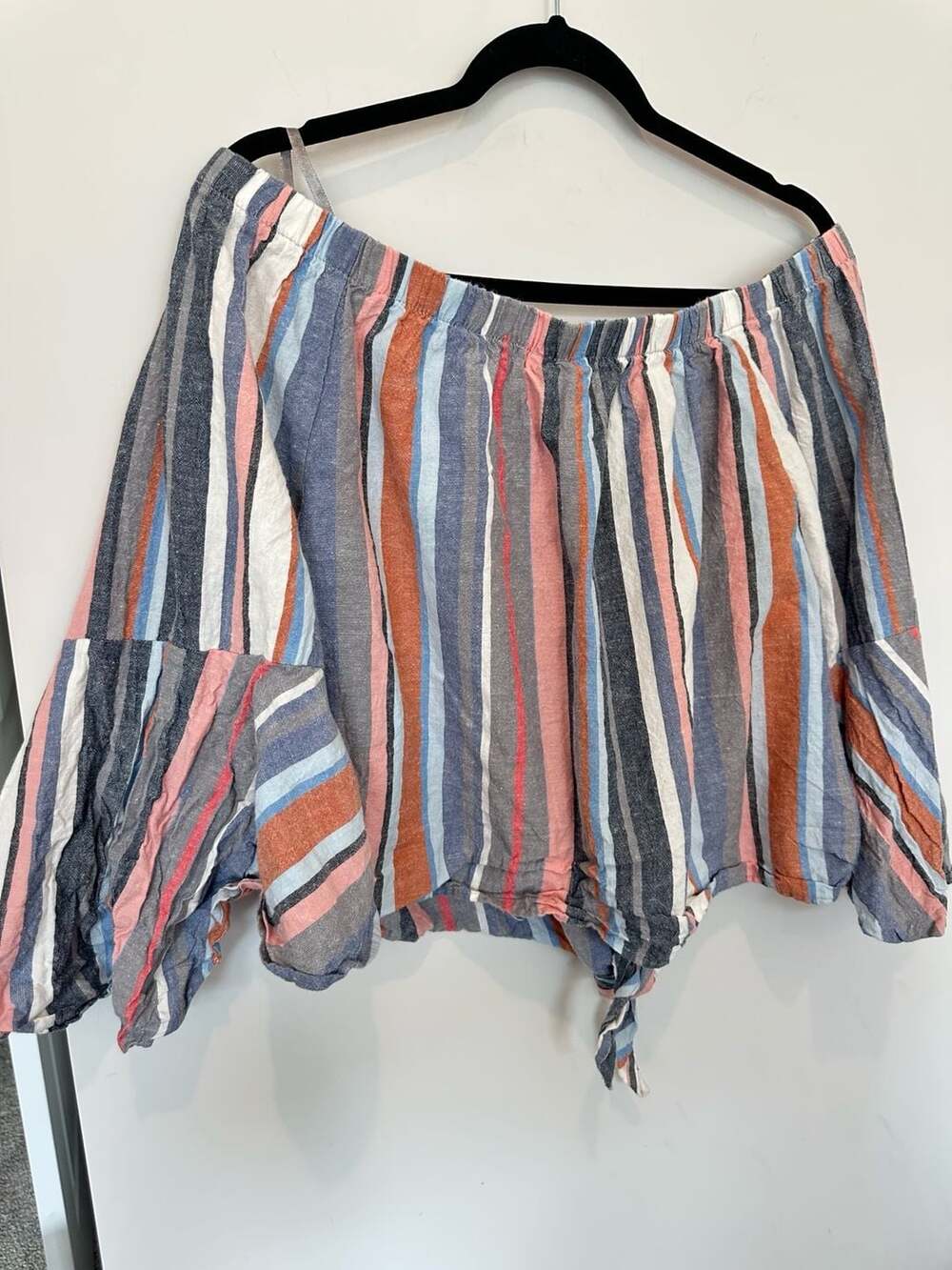 MLLE Off The Shoulder Striped Button Front Tie Hem Blouse 2X - Picture 6 of 6
